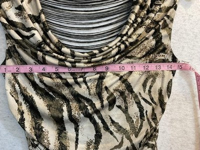 BCX Tank Top Juniors XS Beige Cowl Neck Sleeveless Zebra Print Lined Stretch