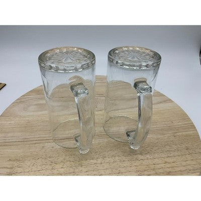 Clear Glass Beer Mugs 2 Pack 6.5" Tall Vintage Retro Heavy Thick Base Handles