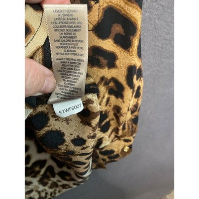 XL Leopard Lightweight Blouse Animal Print Long Sleeve Tie Neck Zip Pockets Chic