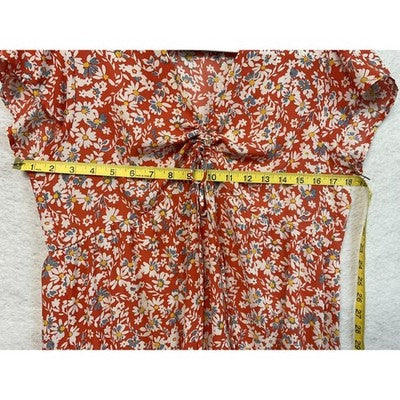 Emma & Michele Dress Womens Medium Red Floral Tiered Short Sleeve V-Neck A-Line
