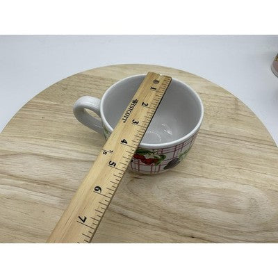 Ceramic Soup Mug Oversized Coffee Cup Fruit Pattern Red Plaid Handle Bowl VTG