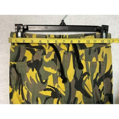 KROIX Pants Womens S/M Yellow Camo Moto Joggers Zipper Detail Drawstring Tapered
