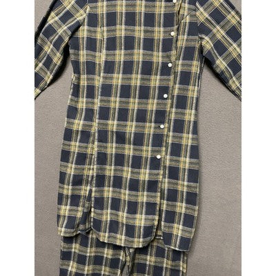 Flannel Plaid 2pc Loungewear Set Women L Pull-On Pants Pockets Long Tunic Top