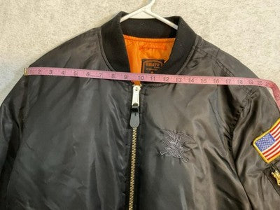 Burk's Bay Jacket Mens XL Black Bomber Bravo Series USA Flag Patch Lined Eagle