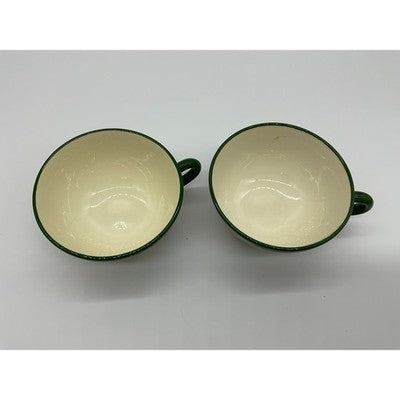 Vintage Tea Cups Unisex OS Green Orange Plaid Hand Painted Ceramic Set 2 Mug