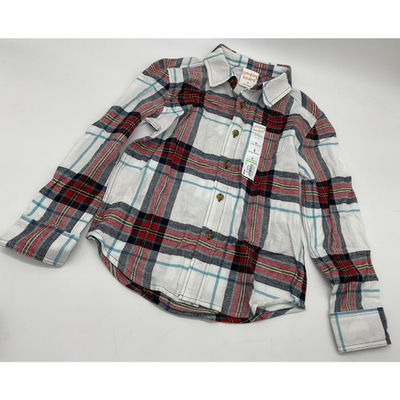 Jumping Beans Shirt Boys Size 5 Plaid Long Sleeve Button Up Red Blue White New