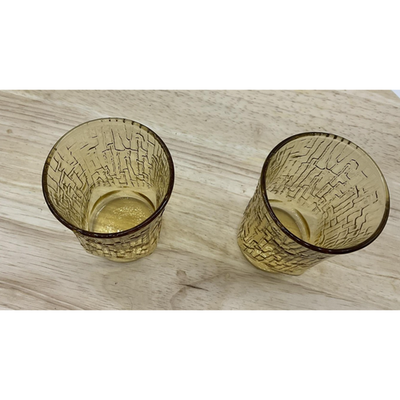 Amber Textured Bark Glass Tumblers Set of 2 Small Juice Drinking Glasses Yellow
