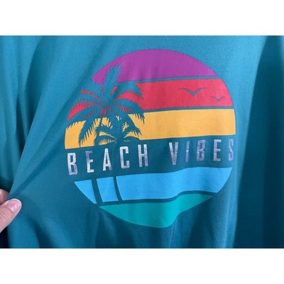 UK2LA Beach Vibes Hoodie Womens Large Teal Graphic Drawstring Hem Sweatshirt