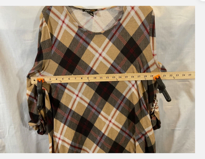 Robert Louis Dress Womens Large Tan Plaid 3/4 Sleeve Knit Shift Fall Casual