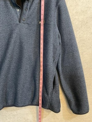 Eddie Bauer Sweatshirt Mens Large Blue Fleece Snap Mock Neck Pullover Pockets