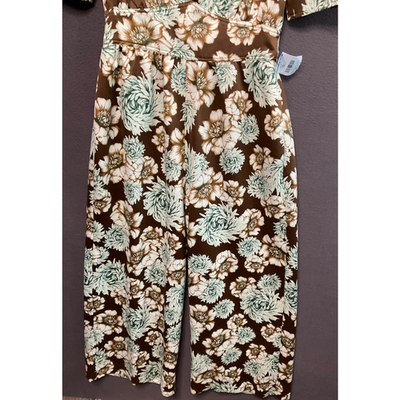 NWT Happy x Nature Wide Leg Floral Jumpsuit Size 4 Green Brown Retro Chic