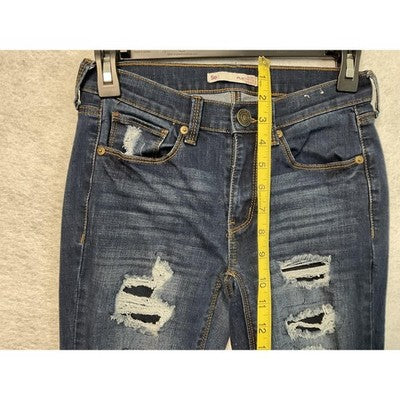 SO Jeans Juniors 1 Blue Dark Wash FLXStretch Skinny Distressed Ripped Low Rise