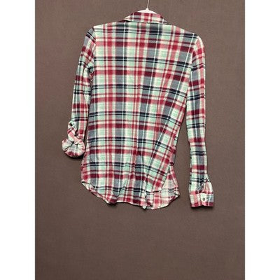 Vanity Small Plaid Flannel Shirt Red Blue Green Long Sleeve Western Style