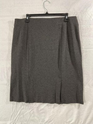 Gray Knit Pencil Skirt Womens Large Knee Length Stretch Pull On Work Office