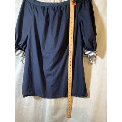 Crown & Ivy Off Shoulder Mini Dress/Top L, Blue, 3/4 Tie Sleeves, Sexy Sailor