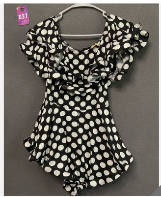 Highlight Romper Womens Small Black White Polka Dot Ruffle Short Sleeve Dressy