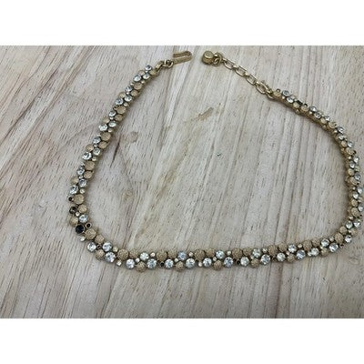 Gold Tone Crystal Rhinestone Tennis Bracelet Statement Necklace Hook Aprox 14"