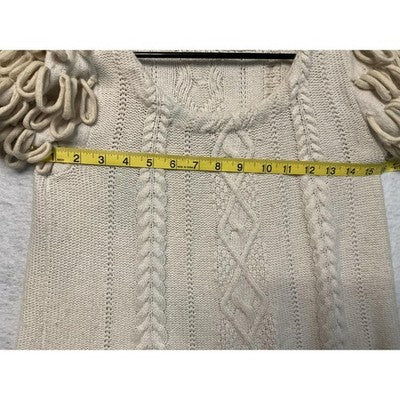 Sweater Womens Small Ivory Cable Knit Short Sleeve Loop Fringe Pullover Angora