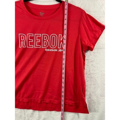 Reebok T-Shirt Women Large Red Graphic Spellout Logo Athletic Tee