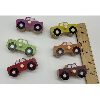 Set of 6 Wooden Truck Pulls Kids Nursery Puzzle Pieces