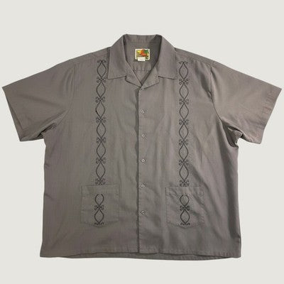 Haband Guayabera Shirt Mens 3X Gray Embroidered Short Sleeve Tropical Button Up
