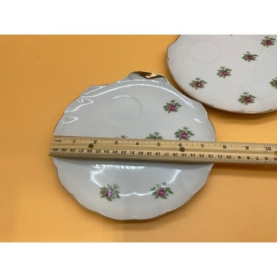 Rose Pattern Luncheon 2 Plates  7.5" Gold Trimmed Scalloped Edge VTG