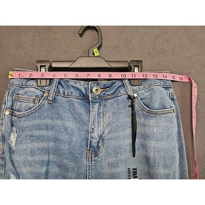 Traffic Jeans Wear Sz 7 Distressed Raw Hem Straight Leg Jeans Light Wash Stretch