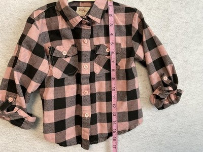 Truly Me Shirt Girls M Pink Buffalo Plaid Button Front Long Sleeve Flannel