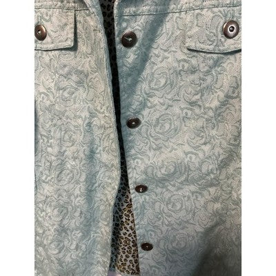 Bechamel Jacket Womens XL Green Floral Jacquard Leopard Lined Mint Vintage