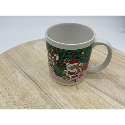 Vintage Christmas Teddy Bears Tree Ceramic Mug Holiday Coffee Cup Xmas 80s Cute