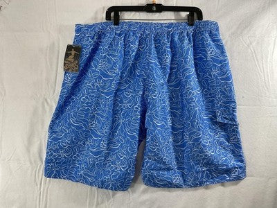 Smede Swim Trunks Mens 3XL Blue Tropical Floral Elastic Waist Mesh Pockets