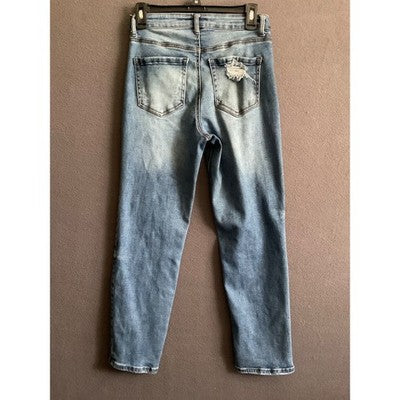 NAX JEAN Collection Blue Distressed Ripped Denim Jeans Sz 5/27 Stretch