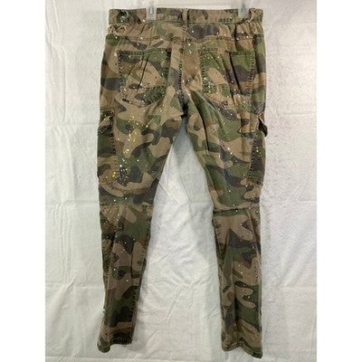 Smoke Rise Cargo Pants Mens 36/34 Camo Distressed Paint Splatter Streetwear SR91