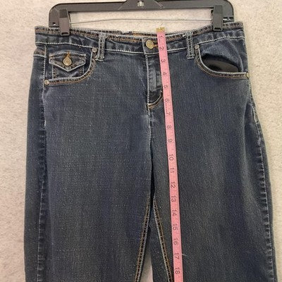 Cato Jeans Womens 12 Blue Dark Wash Mid Rise Cuffed Capri Embroidered Stretch