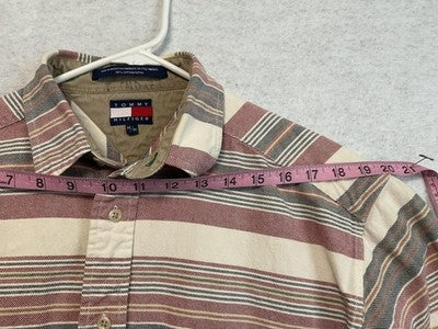 VTG Tommy Hilfiger Shirt Mens Medium Beige Striped Long Sleeve Button Up Casual