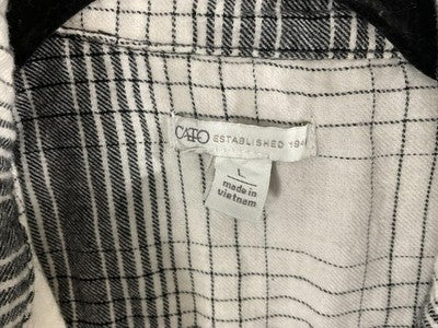 Cato Vest Womens Large White Black Plaid Long Open Front Kimono Sleeveless