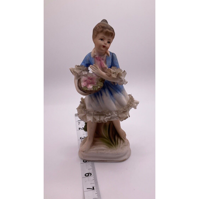 1950's Enesco Porcelain Boy and Girl Figurines Blue & White  6.5" Tall Vintage