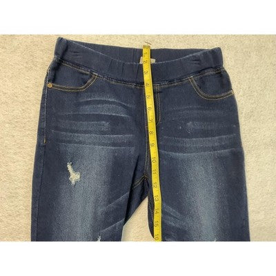 JVINI Jeans Womens Medium Blue Distressed Skinny Jeggings Pull On Stretch Denim