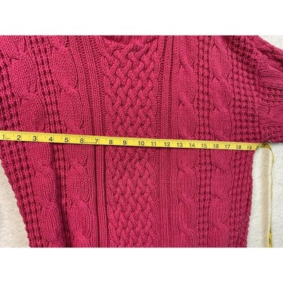 Actif Sweater Womens Medium Pink Fisherman Cable Knit Aran Crewneck VTG USA