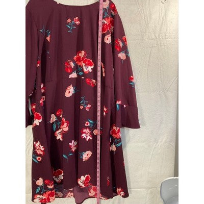 Old Navy Fit & Flare Dress Womens XXL Burgundy Floral Fluted Sleeve Smocked Mini