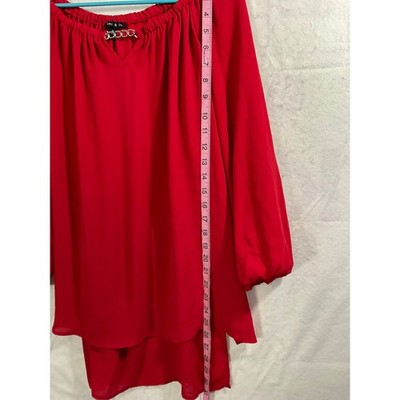 Sami & Jo Blouse Womens XL Red Chain Neck Balloon Sleeve High Low Top