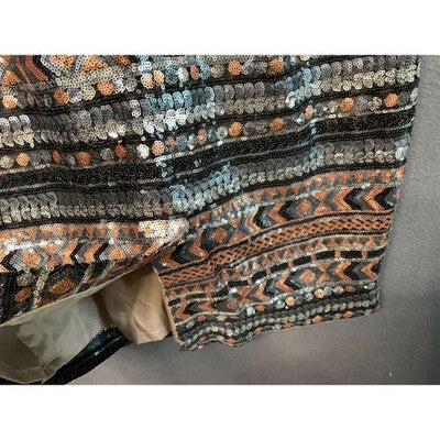 Sequin Black Gold Tribal Sm/Med Party NWOT Midi Dress Side Zip Sleeveless