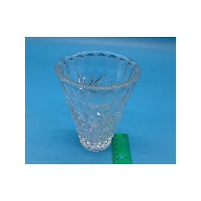Vintage Clear Pressed Glass Vase 5" Tall Diamond Starburst Pattern Floral HEAVY