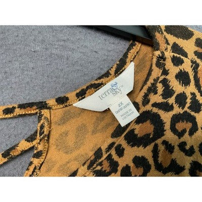 Women's Terra & Sky Brown Black Leopard Print 3/4 Casual Sleeve Plus Size 2X