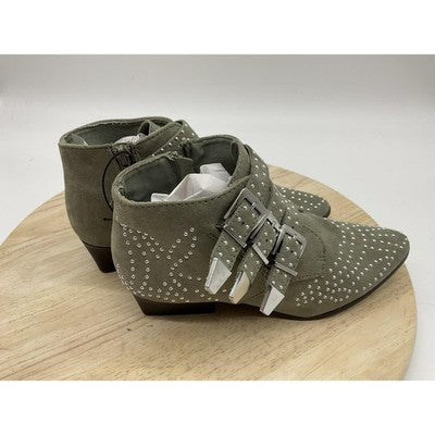 Qupid Ankle Bootie Women 5.5 Olive Green Studded Triple Buckle Western Boot