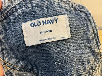 Old Navy Overalls Unisex Kids XL (14-16) Blue Denim Straight Bib Pockets Jeans