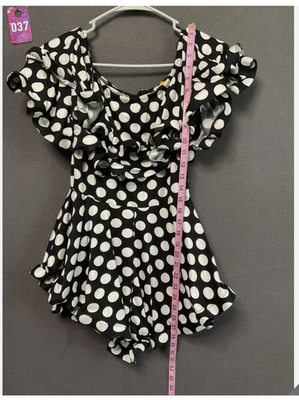 Highlight Romper Womens Small Black White Polka Dot Ruffle Short Sleeve Dressy