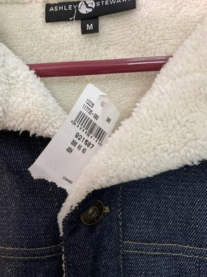 Ashley Stewart Jacket Womens Medium Blue Denim Sherpa Collar Lined Warm Winter