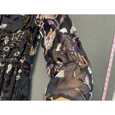 Carolina Belle Dress Womens 10 Velvet Floral Long Sleeve Lined Elegant