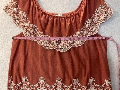 Fever Blouse Womens XL Orange Off Shoulder Embroidered Ruffle Short Sleeve Boho